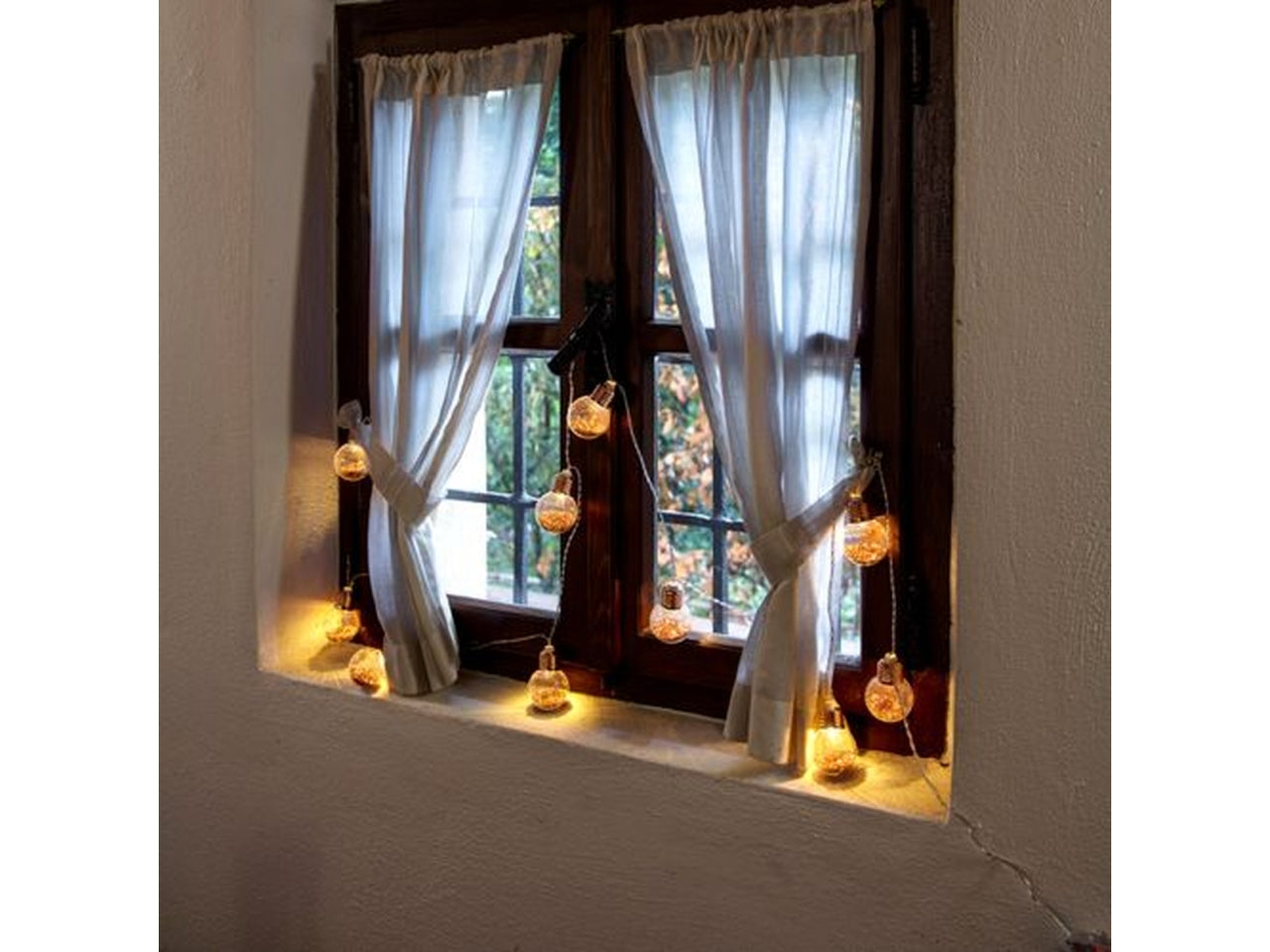 Catena di luci 10 lampadine con glitter rame led bianco caldo a batteria 2,25 m - XmasKing