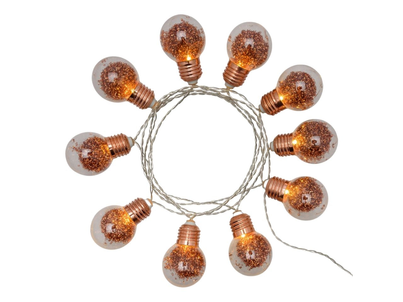 Catena di luci 10 lampadine con glitter rame led bianco caldo a batteria 2,25 m - XmasKing