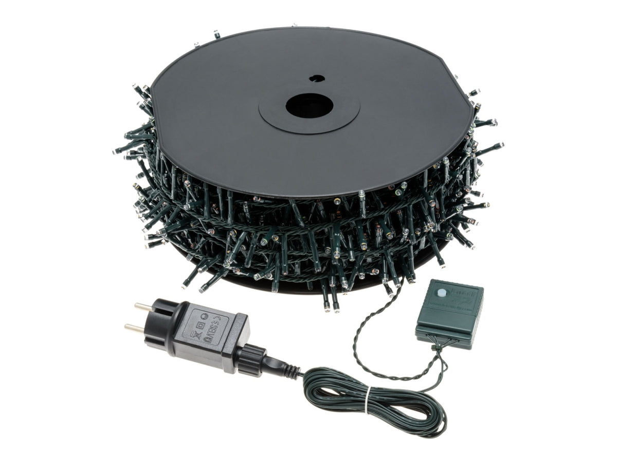 Catena 3000led bianco caldo con 8 giochi di luce, filo verde 4+60,5mt uso interno/esterno IP44