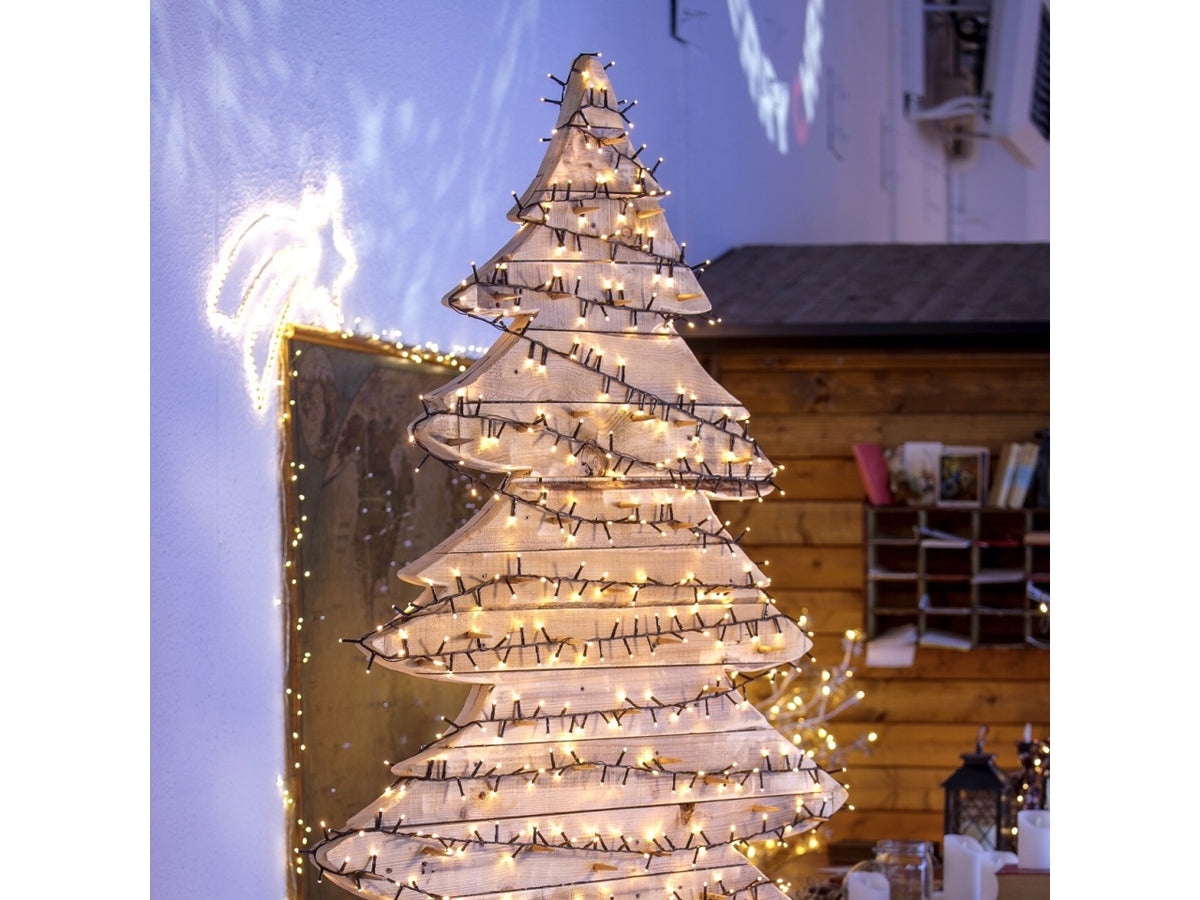 Catena 2000led bianco caldo traditional con 8 giochi di luce, filo verde 4+40,5mt uso interno/esterno