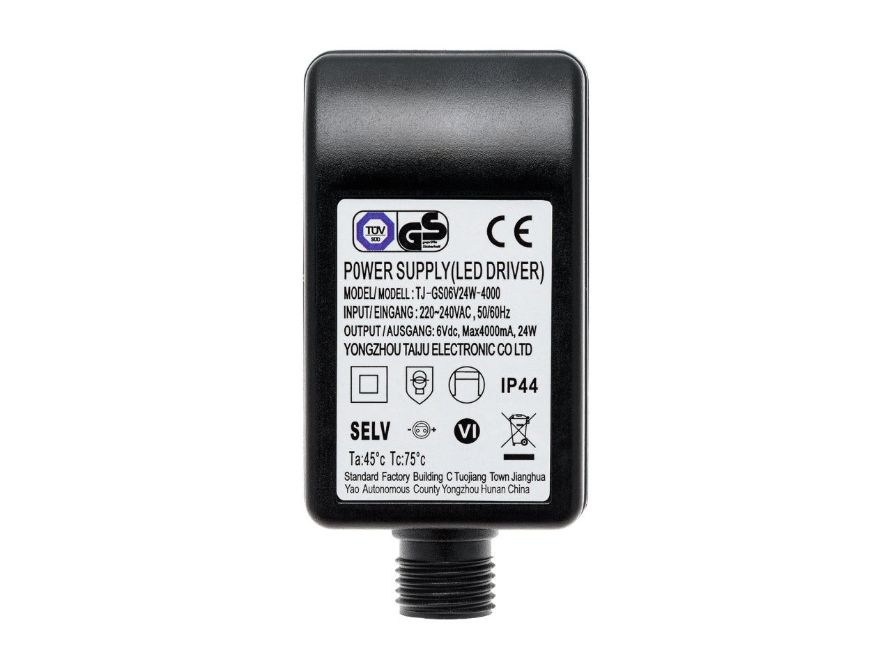 Ricambio trasformatore opzionale con spina europea ip44 (cee7/4), uscita 6v dc max 24w- modello: 6v