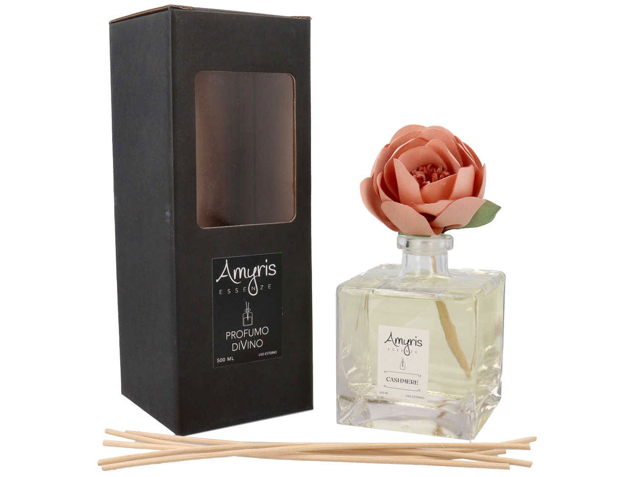 Diffusore profumo per ambienti cashmere 500ml con fiore peonia rosa