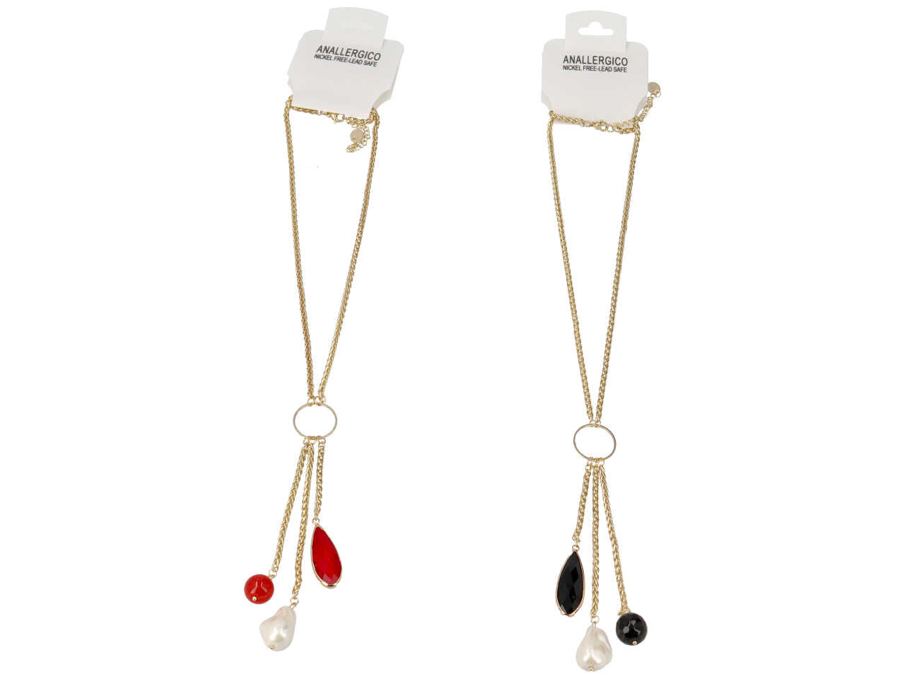 Collana in acciaio piu' cristallo piu' pietra piu' perla majorca