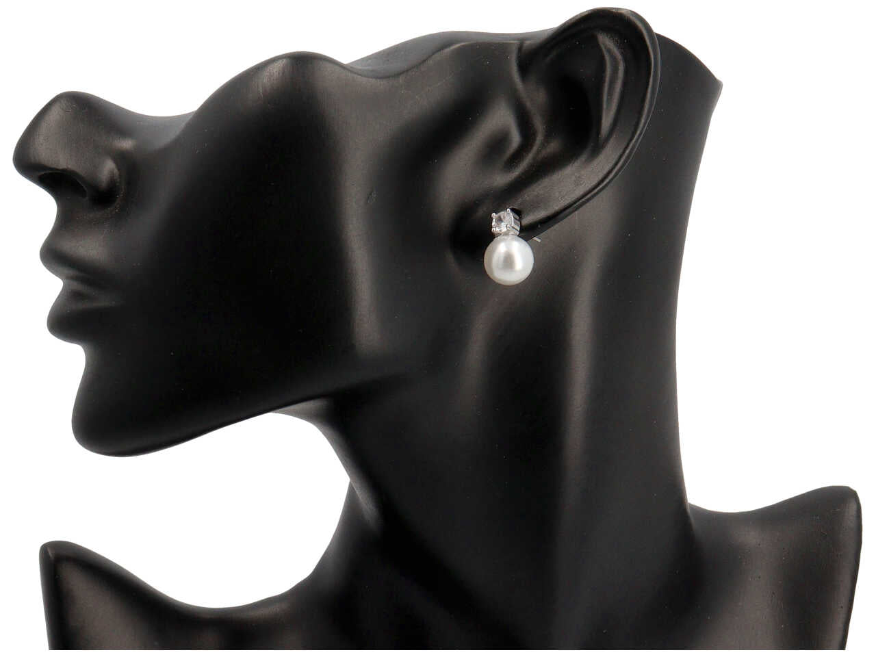 Orecchino in metallo + zircone + vetro 8mm