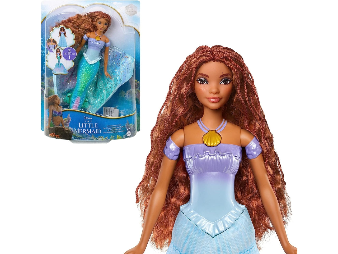 Fashion doll mattel disney ariel bambola trasformabile 2 in 1