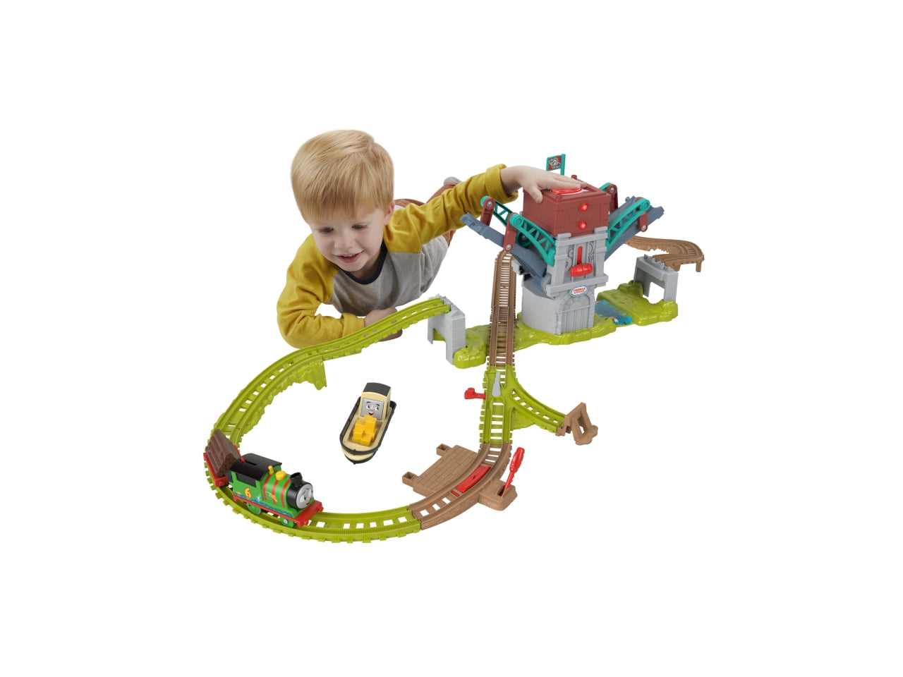 Il Trenino Thomas - Bulstrode e Ponte direzionabile playset pista di 24 metri con locomotiva Percy inclusa ponte mobile con pulsante per attivare i suoni giocattolo per bambini 3+ anni HYR82
