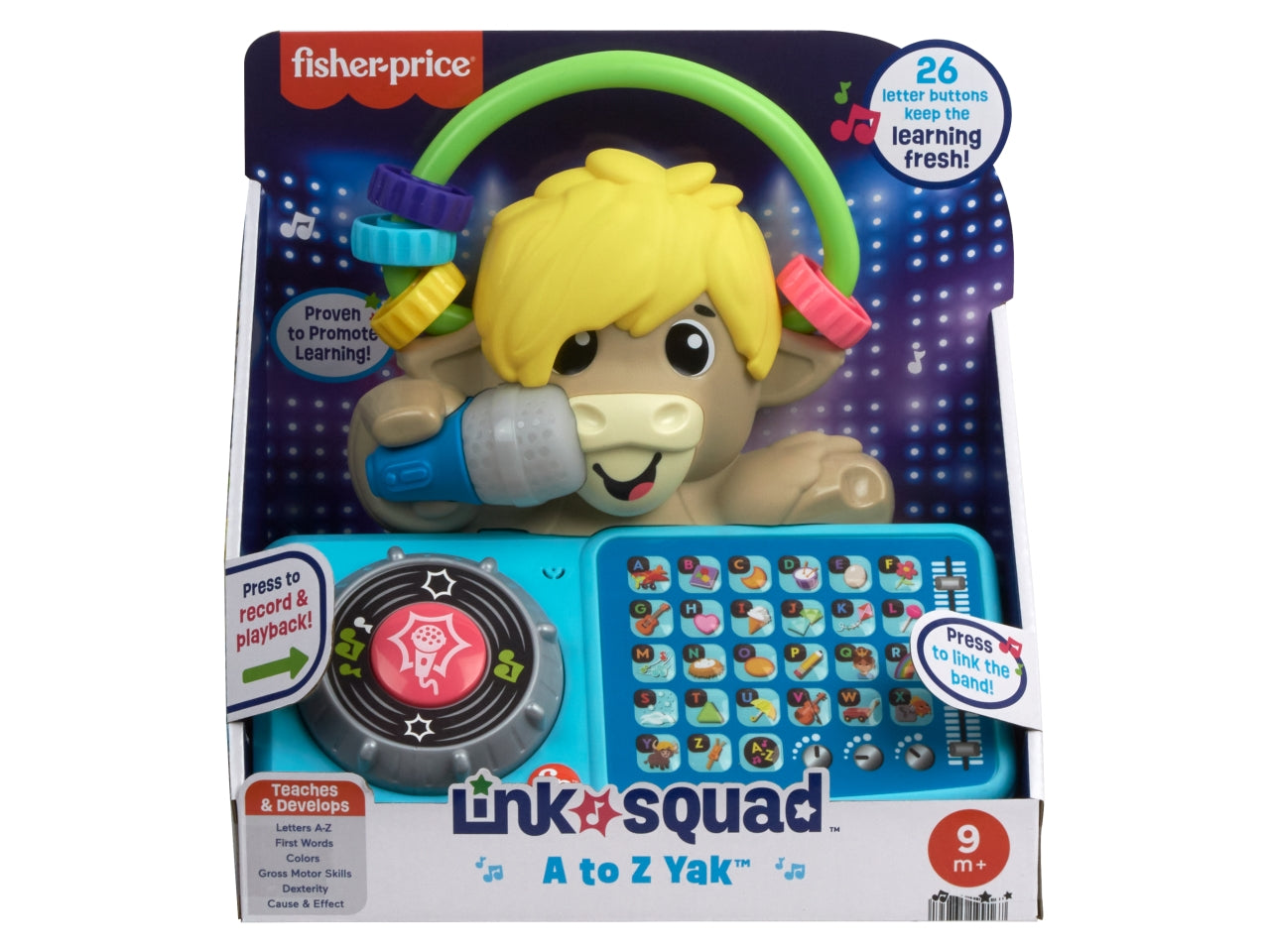 Fisher- Price Animal Band - Lello il Torello Prime Parole toro interattivo per l'apprendimento con tasti a forma di lettera e 115 canzoni luci e microfono giocattolo per bambini 9+ mesi HYL01