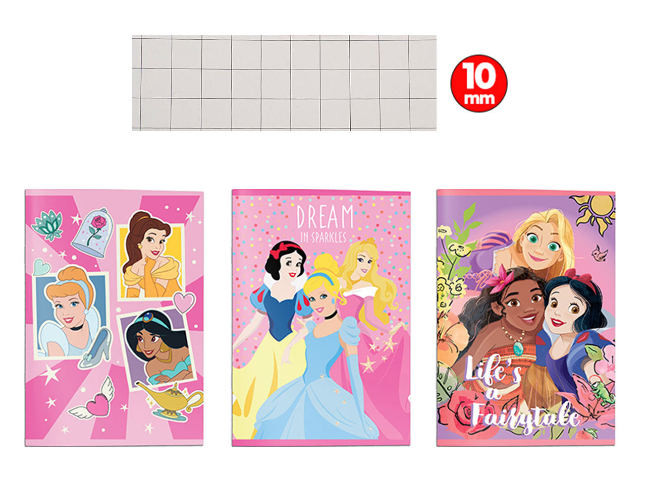 Quaderno maxi Principesse, confezione da 12 quaderni multicolor, rigatura 10mm, 21x29,7 cm - Dimagraf