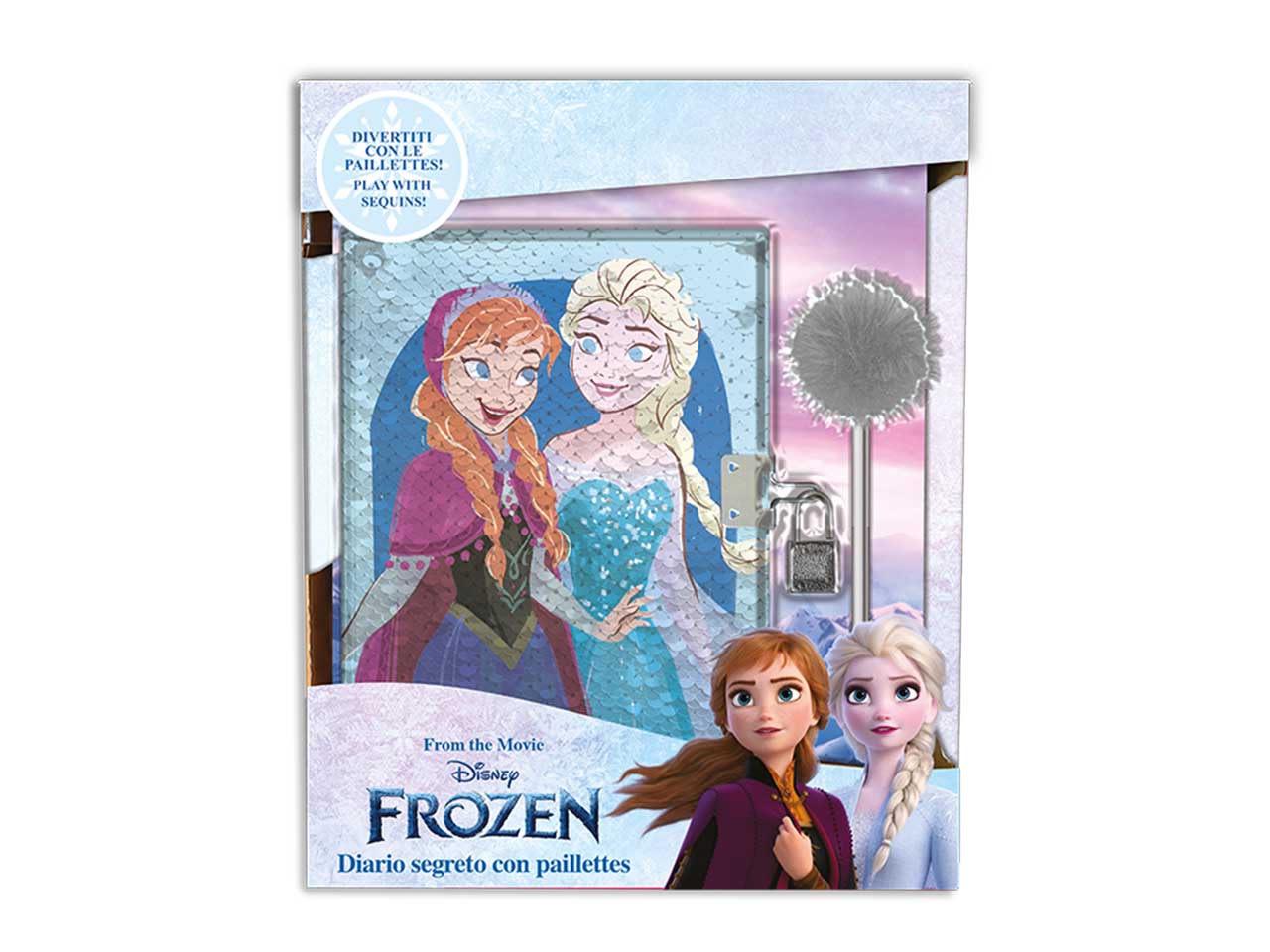 Diario segreto con pailettes Frozen con lucchetto celeste 14x20,5 cm - MC group
