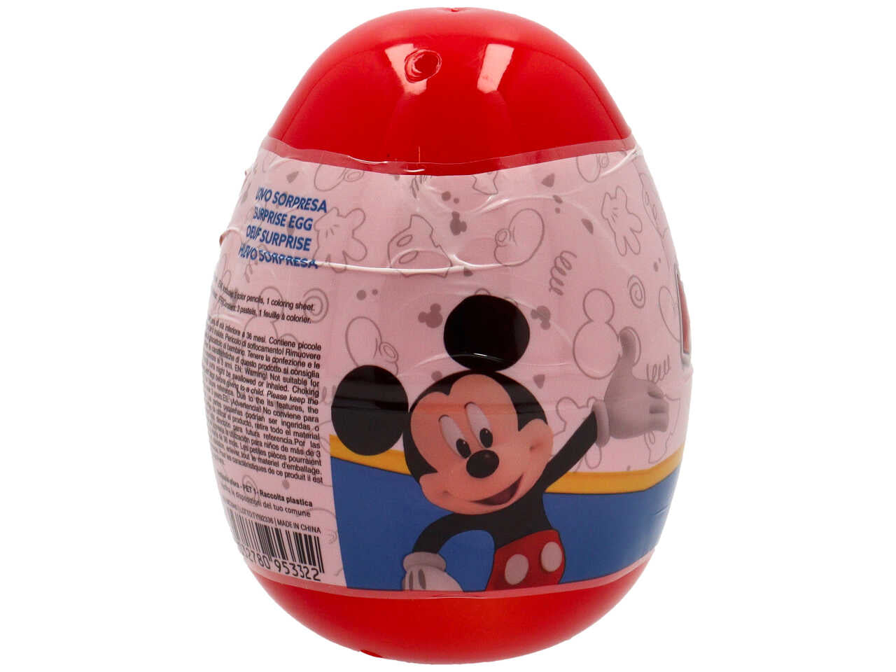 Kit colori per bimbo mickey mouse, ovetto sorpresa Disney rosso con pastelli a cera e foglio da colorare - Mc group