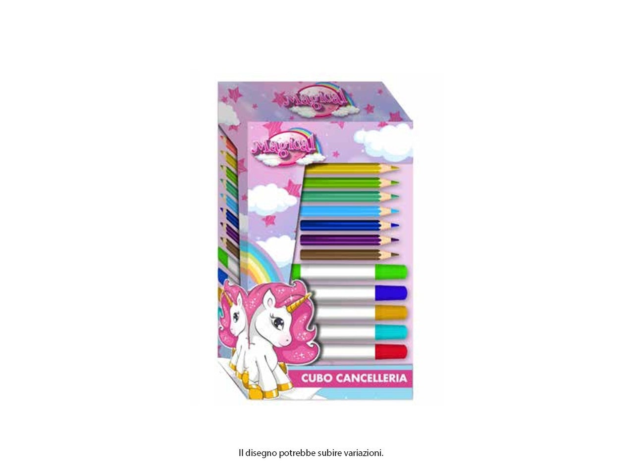 Colori per Bambini Piccoli Magical Unicorno - Cubo Cancelleria con 25 Pezzi per Colorare e Disegnare, Multicolor, 24x11 cm