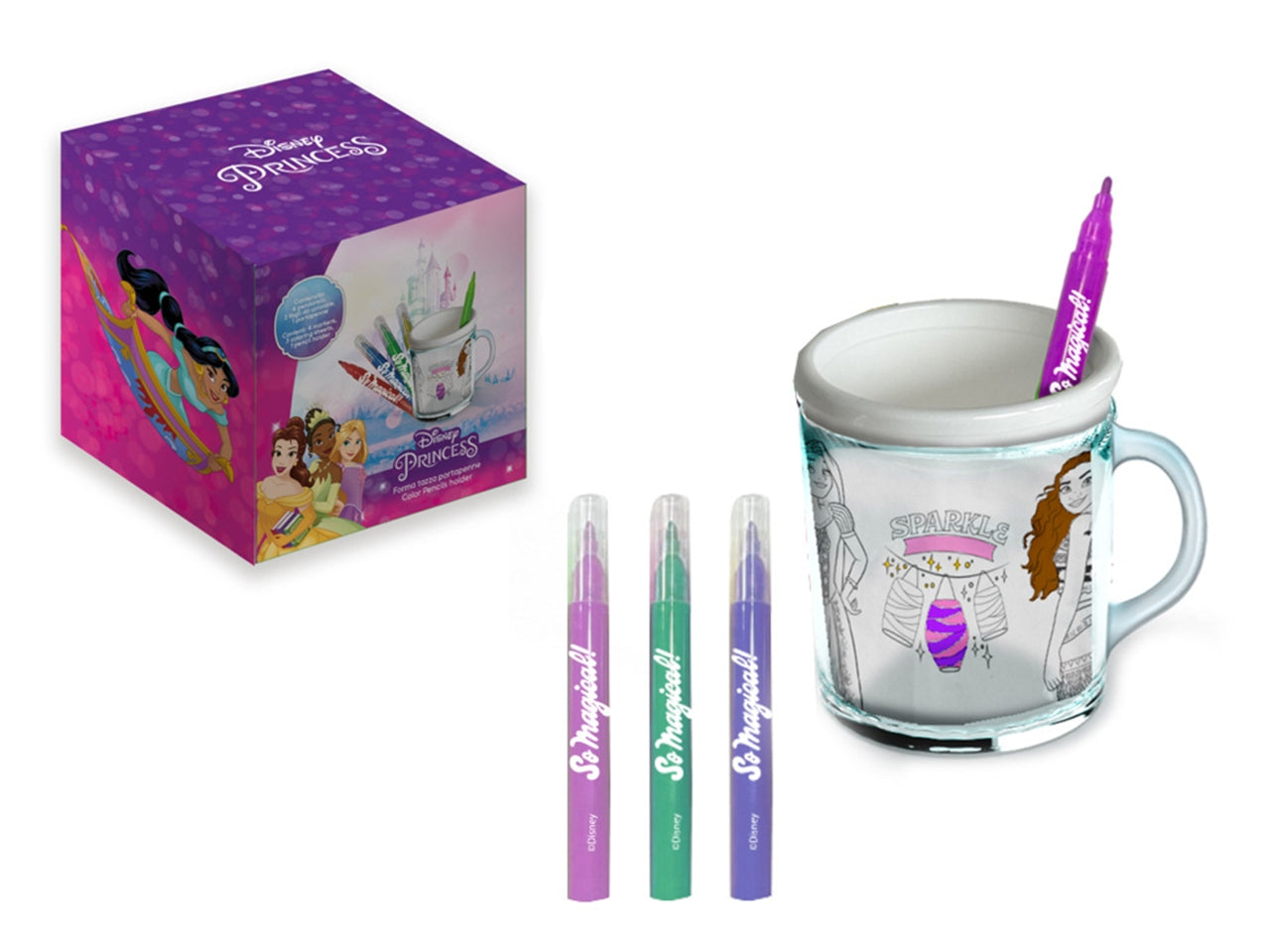 Tazza portapenne Disney Princess da colorare con pennarelli inclusi - Ideale per bambine creative sopra i 3 anni