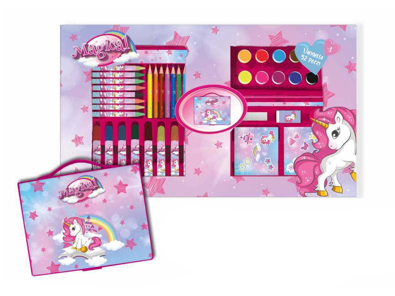 Valigetta Colori Bambina Unicorno Magical: Set Completo 52 Pezzi per Disegnare e Colorare