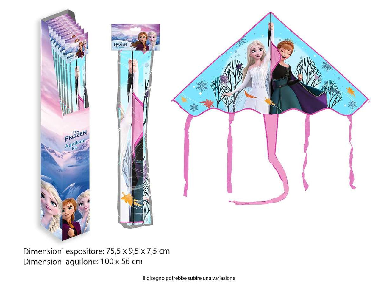 Aquilone per bambina Frozen Disney età 3+ rosa, viola e celeste in plastica 95 cm