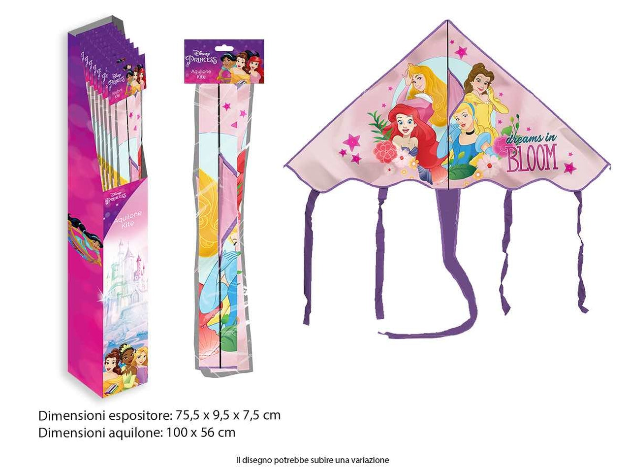 Aquilone per bambina Principesse Disney età 3+ rosa e viola in plastica 95 cm