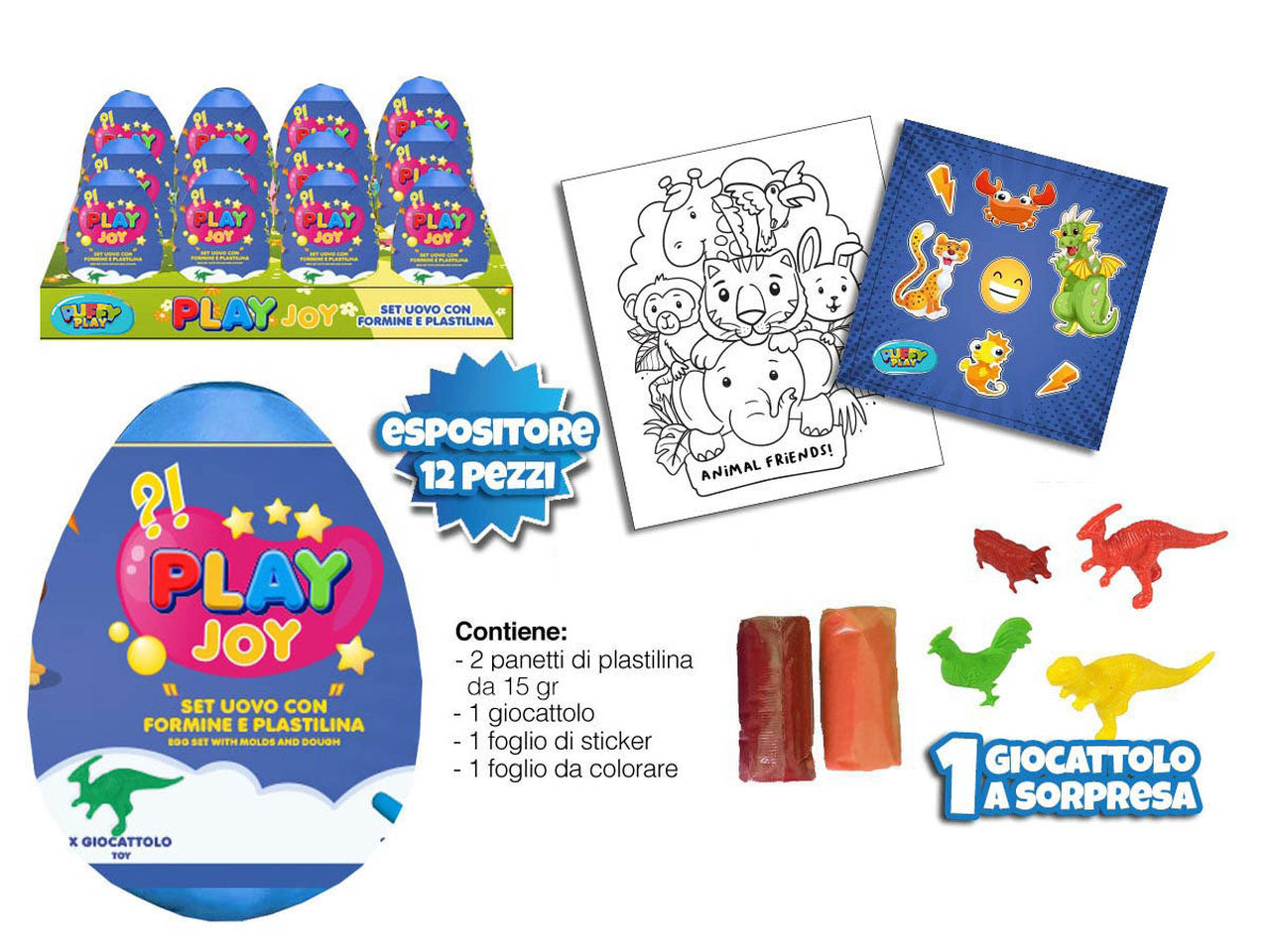 Uovo in plastica gioco bimbo celeste, animali, età +3 - MC Group