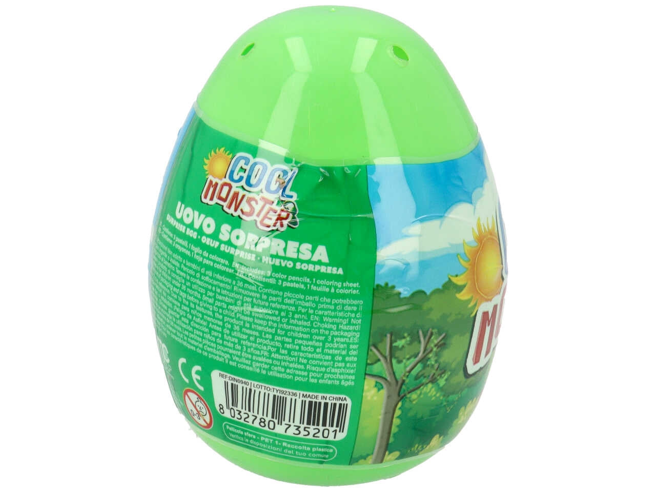 Kit colori dinosauro per bimbo, ovetto sorpresa con pastelli a cera e foglio da colorare - MC Group