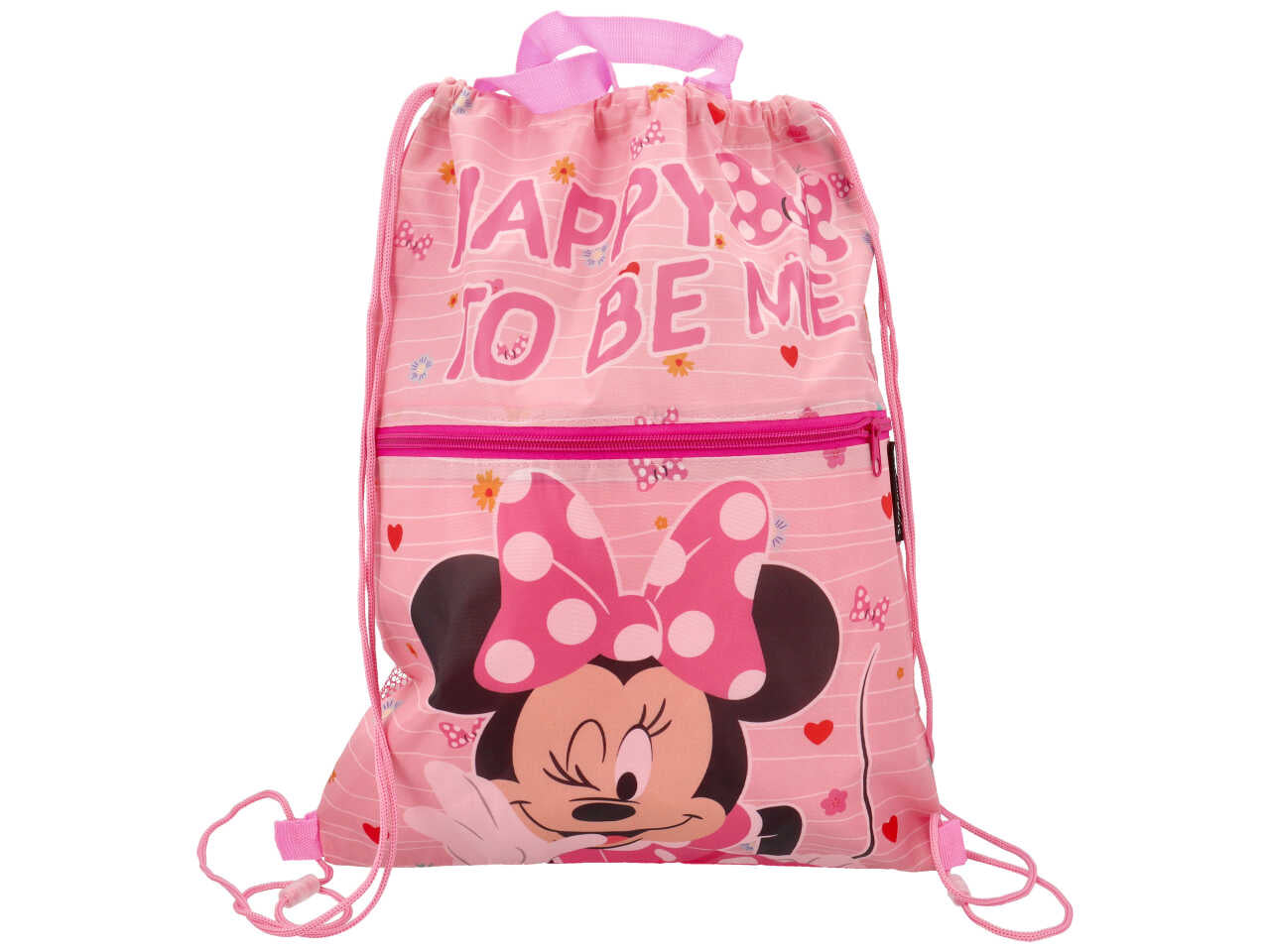 Sacca zaino Minnie bambina rosa in poliestere con tasca e zip 44x34 cm - MC Group