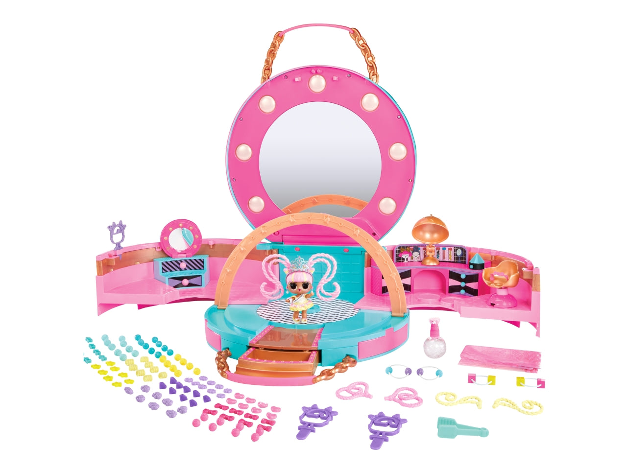 LOL Surprise Hair Beads Salon: Set Gioco Multicolor in Plastica con 100 Accessori per Capelli, Specchio e Bambola - Età 4+ | MGA Entertainment