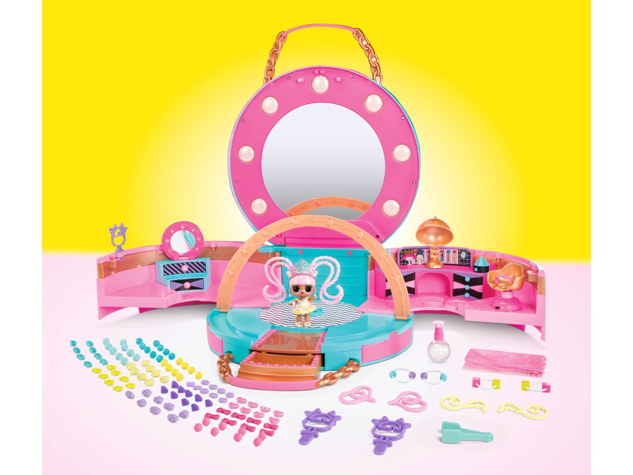 LOL Surprise Hair Beads Salon: Set Gioco Multicolor in Plastica con 100 Accessori per Capelli, Specchio e Bambola - Età 4+ | MGA Entertainment