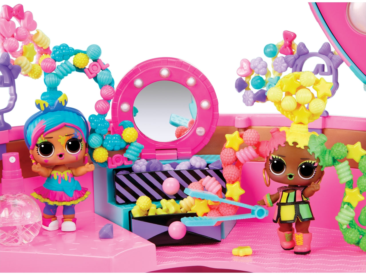 LOL Surprise Hair Beads Salon: Set Gioco Multicolor in Plastica con 100 Accessori per Capelli, Specchio e Bambola - Età 4+ | MGA Entertainment