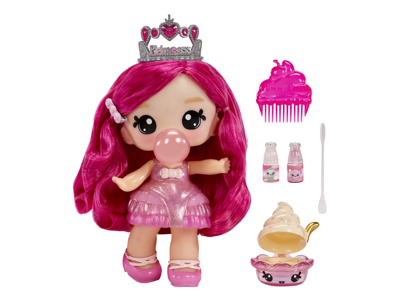 Yummiland Large Doll + Lipgloss Pet - Bianca Bubblegum: Bambola Rosa con Lucidalabbra Personalizzabile, Pettine e Accessori, Gioco Unisex per Bambini 4+ | MGA Entertainment