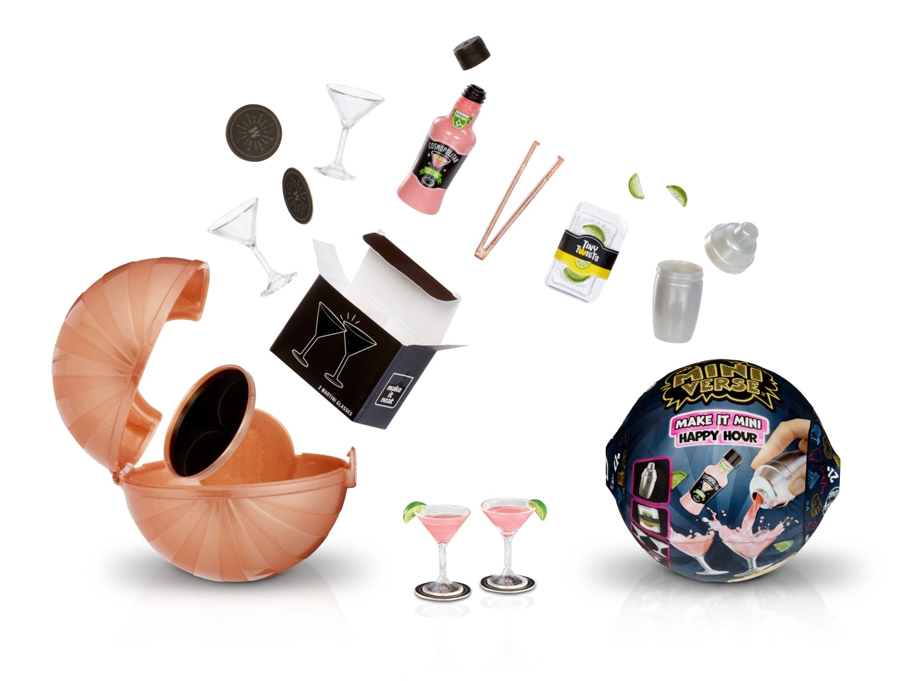 MGA's Miniverse - Make It Mini Happy Hour: Set Fai-da-Te con Sfera e Accessori in Miniatura per Creare Cocktail da Collezione, Gioco Unisex per Bambini 8+ | MGA Entertainment $