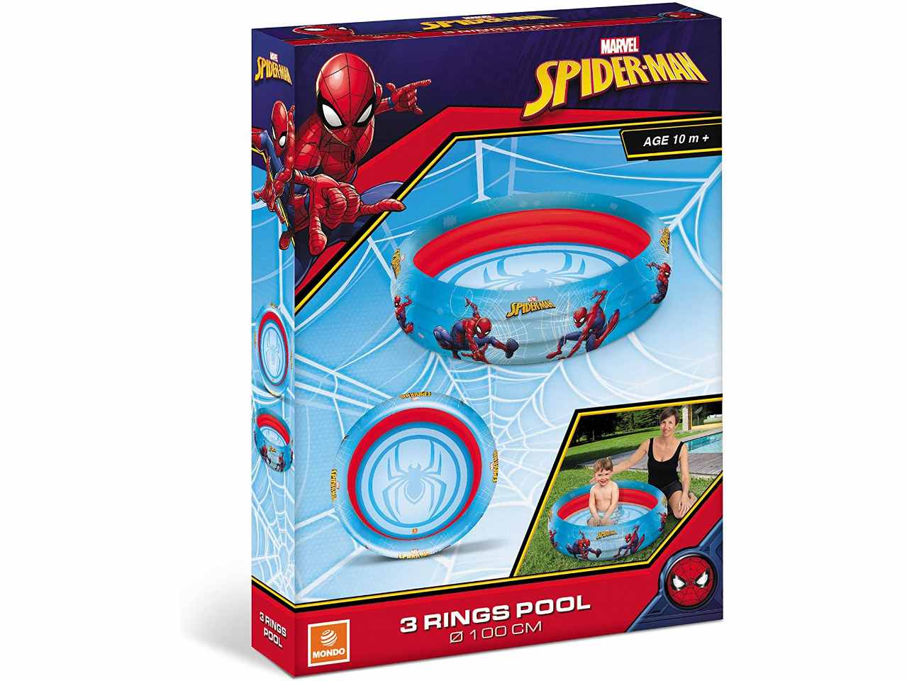 Piscina per giardino bambini 3 anelli spiderman diametro 100cm