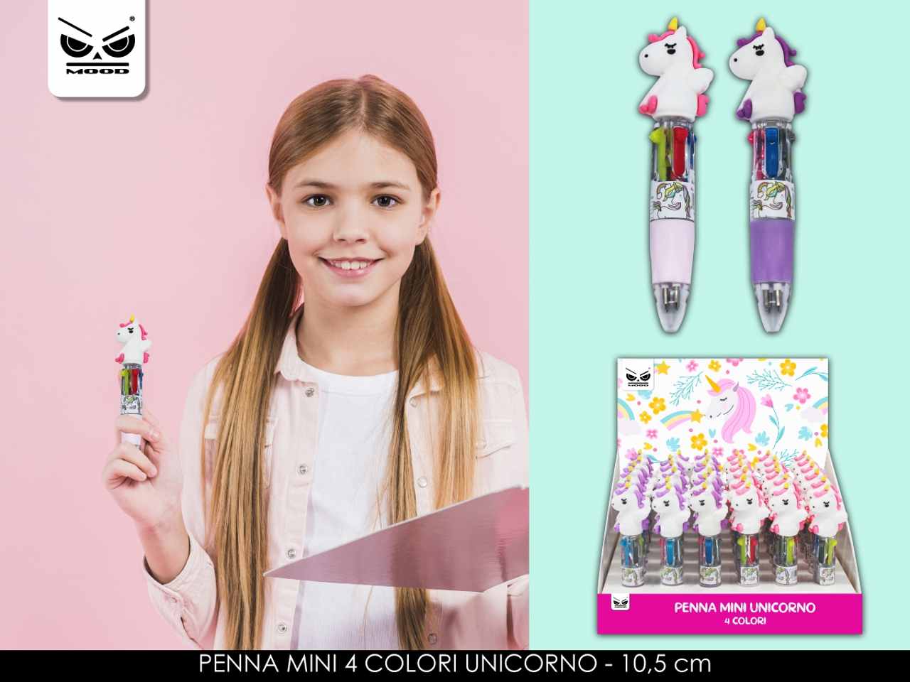 Penna mini 4 colori unicorno