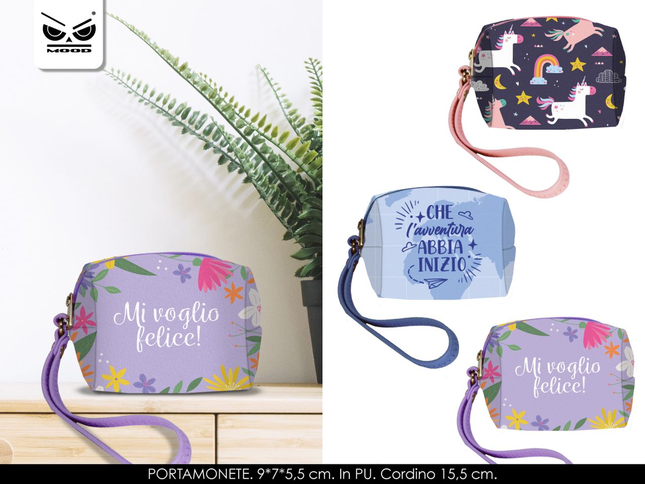 Portamonete misura 9x7x5,5cm cordino 15,5cm