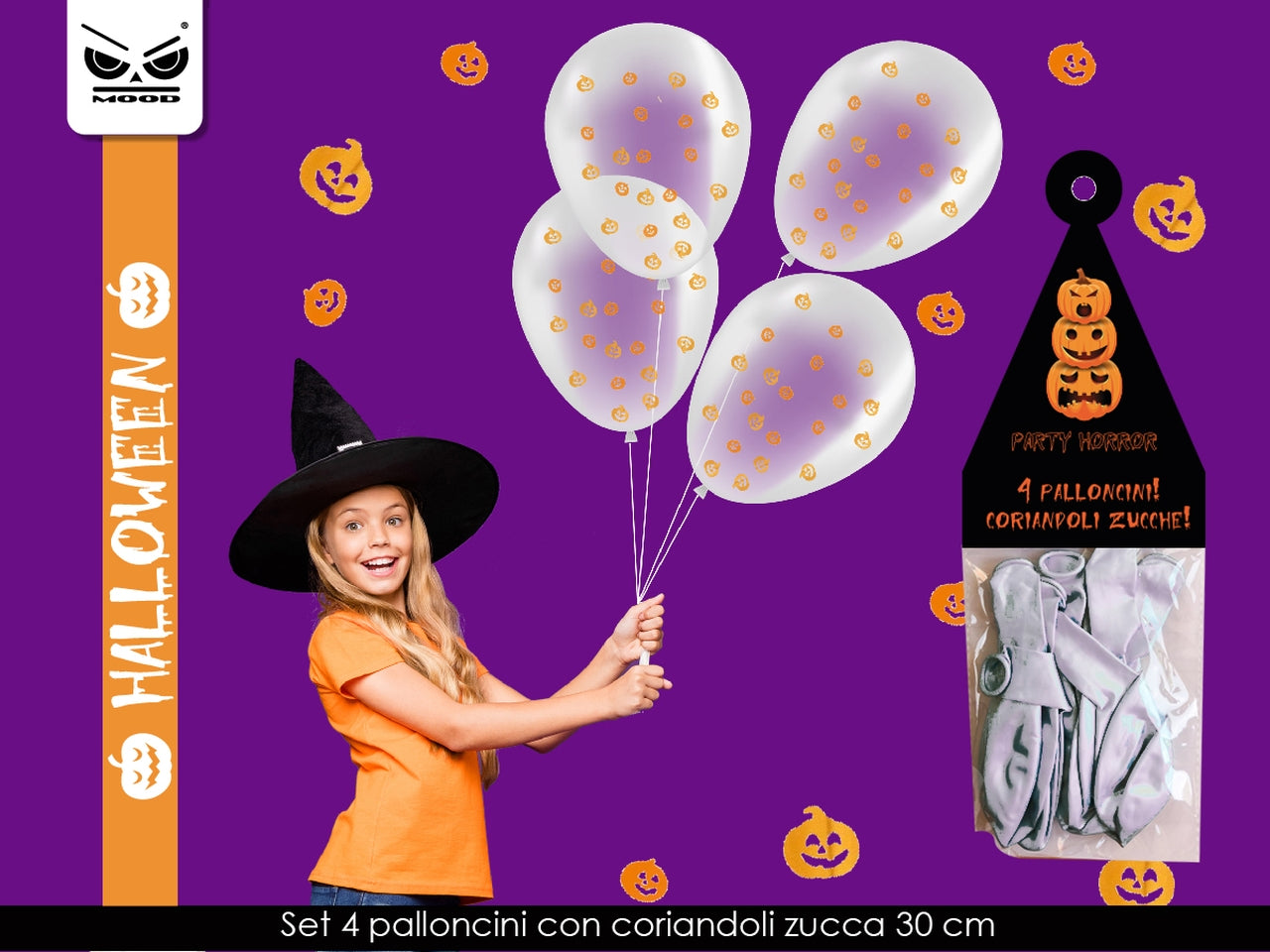 Palloncini con codiandoli zucca 4 pezzi