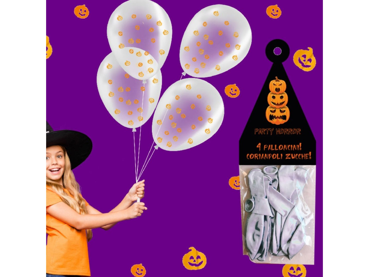 Palloncini con codiandoli zucca 4 pezzi
