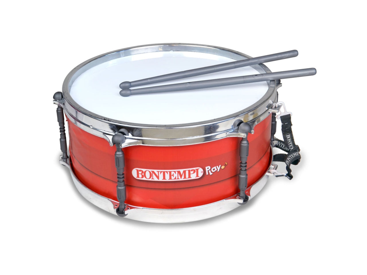 Tamburo con Tracolla - Rosso, Grigio e Bianco, con Bacchette, Età 3+, Unisex, Bontempi