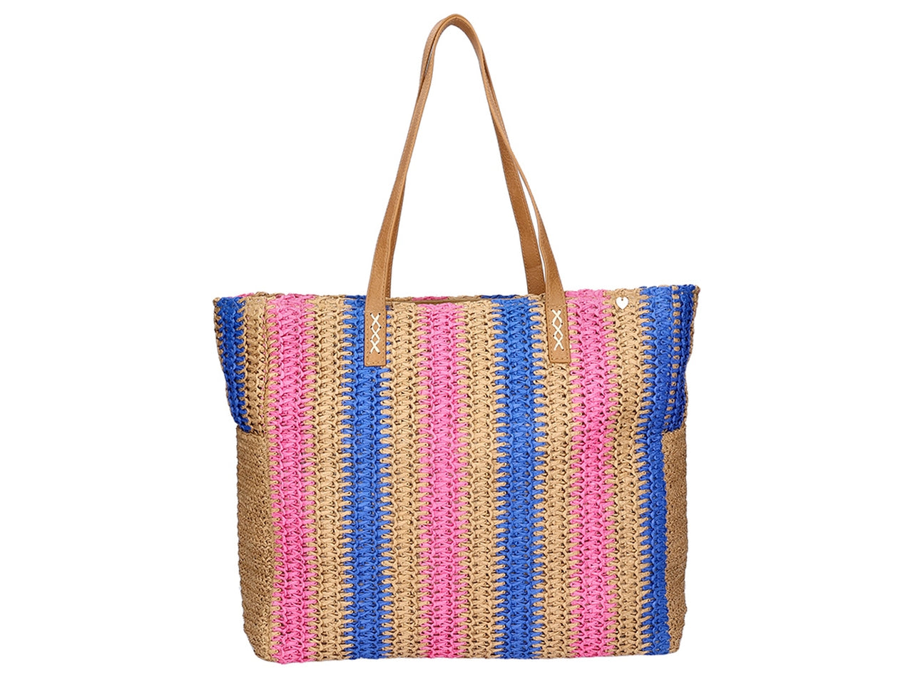 Borsa in carta paglia a righe con tasche laterali 40x37x18cm