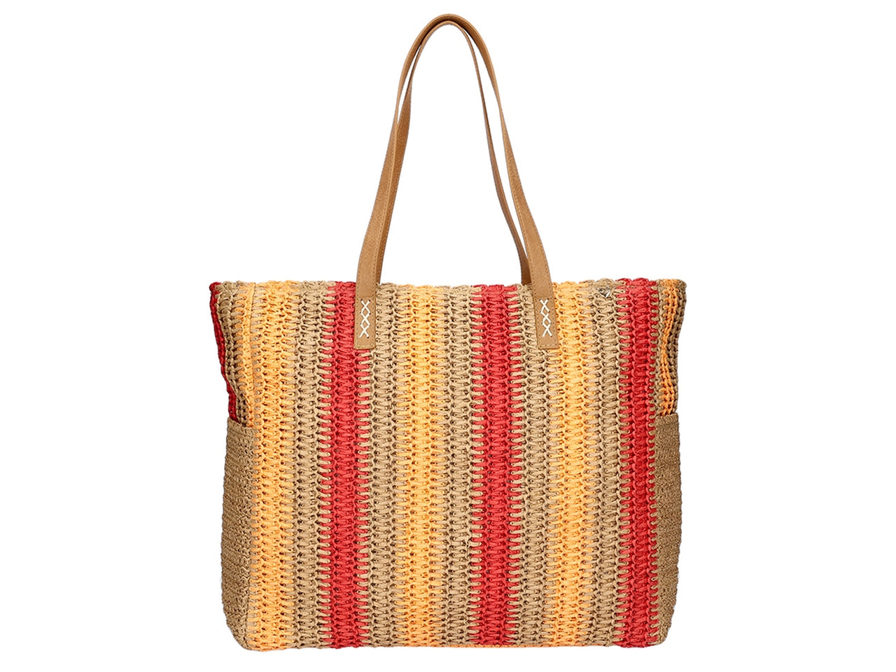 Borsa in carta paglia a righe con tasche laterali 40x37x18cm