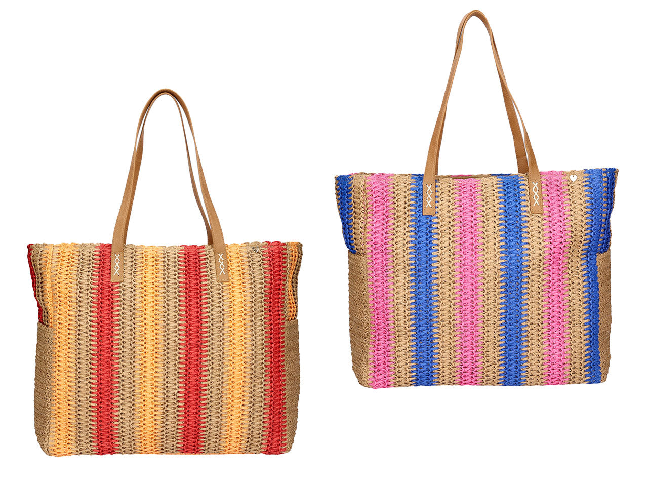 Borsa in carta paglia a righe con tasche laterali 40x37x18cm