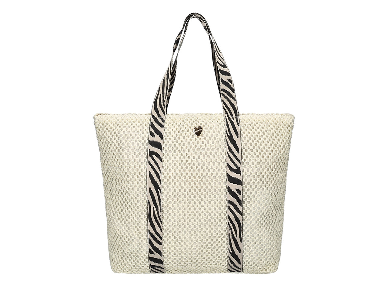 Borsa mare crochet in carta panna animalier con manico zebrato 52x41x15 cm - Hat You $