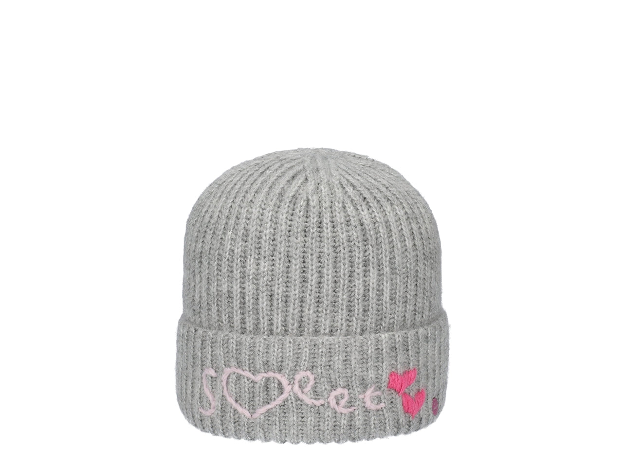 Berretto in maglia a coste con ricamo punto catenella assortito