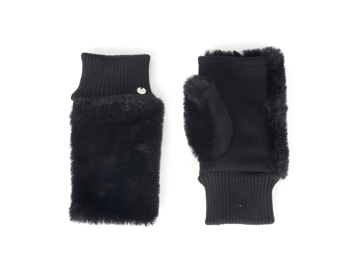 Manicotto ecopelliccia con palmo e polso in maglia nero