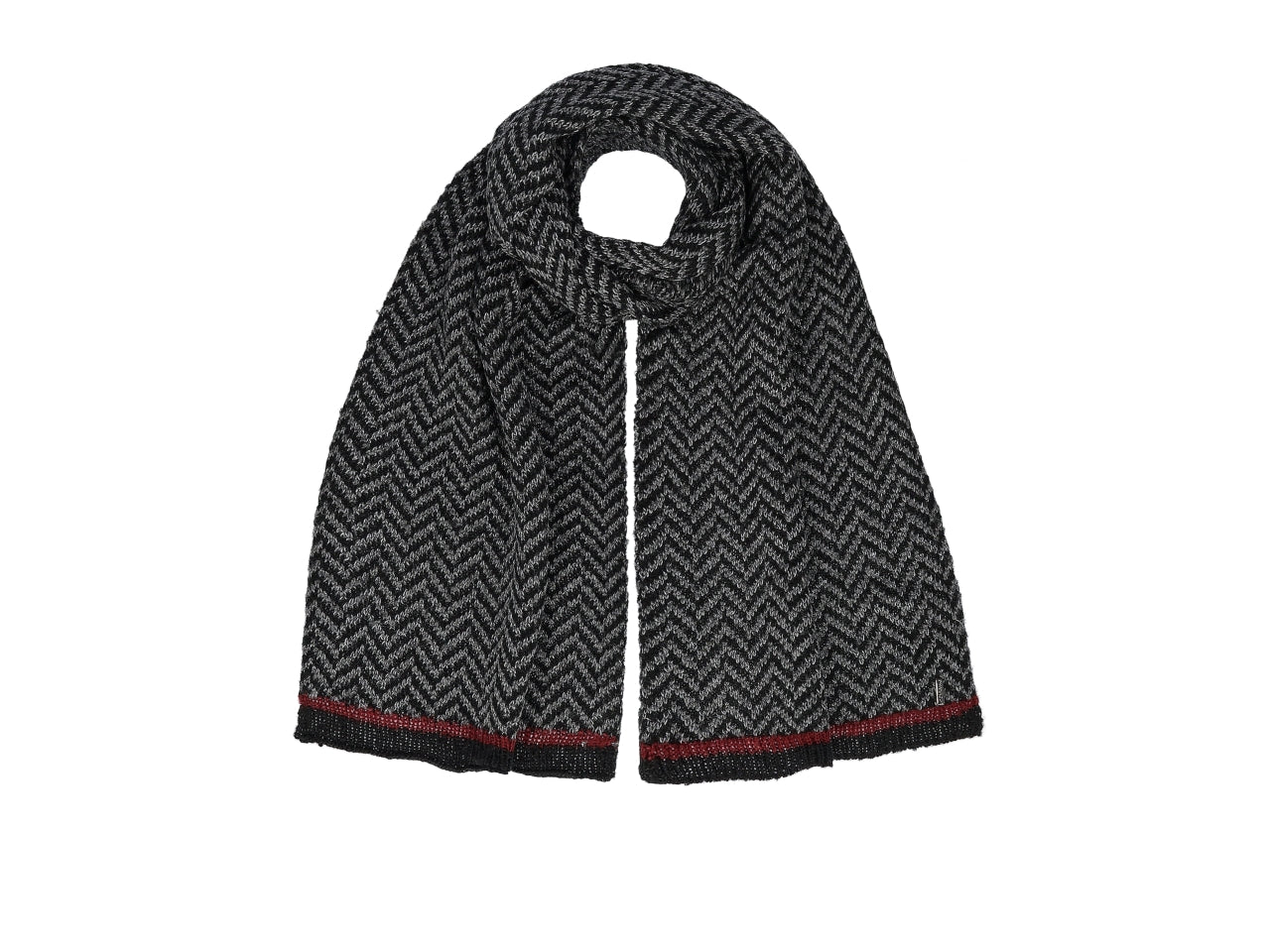 Sciarpa in maglia con jacquard chevron e risvolto 30x160cm nero