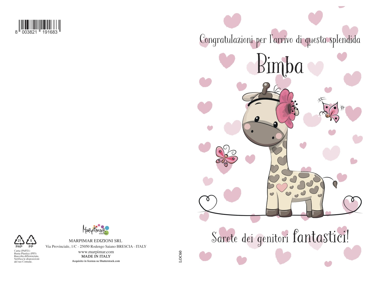 Biglietto nascita rosa con glitter