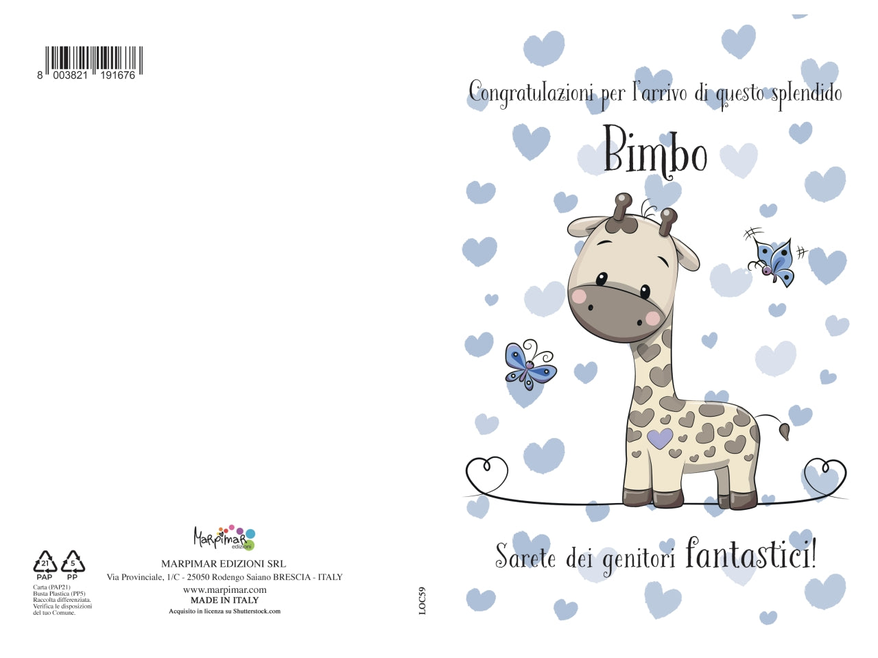 Biglietto nascita azzurro con glitter