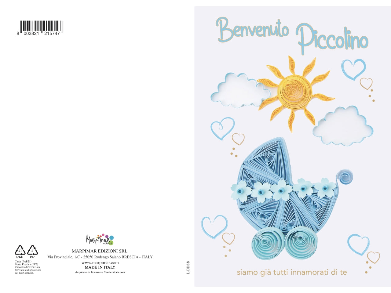 Biglietto nascita azzurro con foil oro