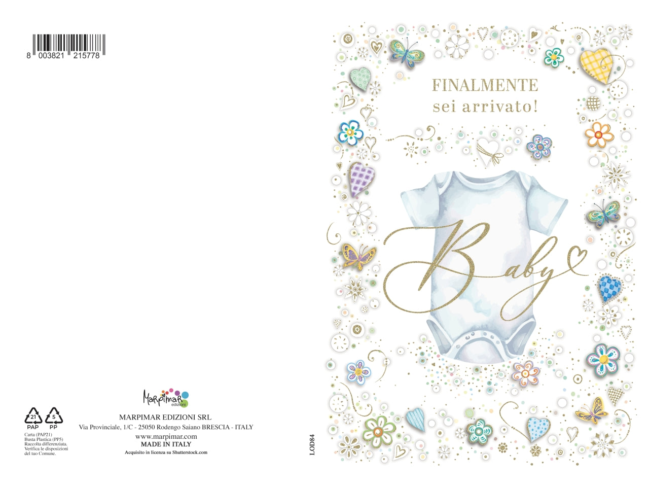 Biglietto nascita azzurro con foil oro e rilievo