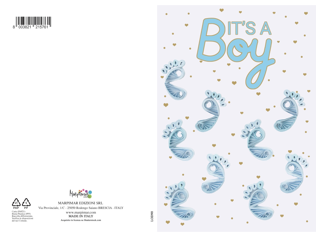 Biglietto nascita azzurro con foil oro