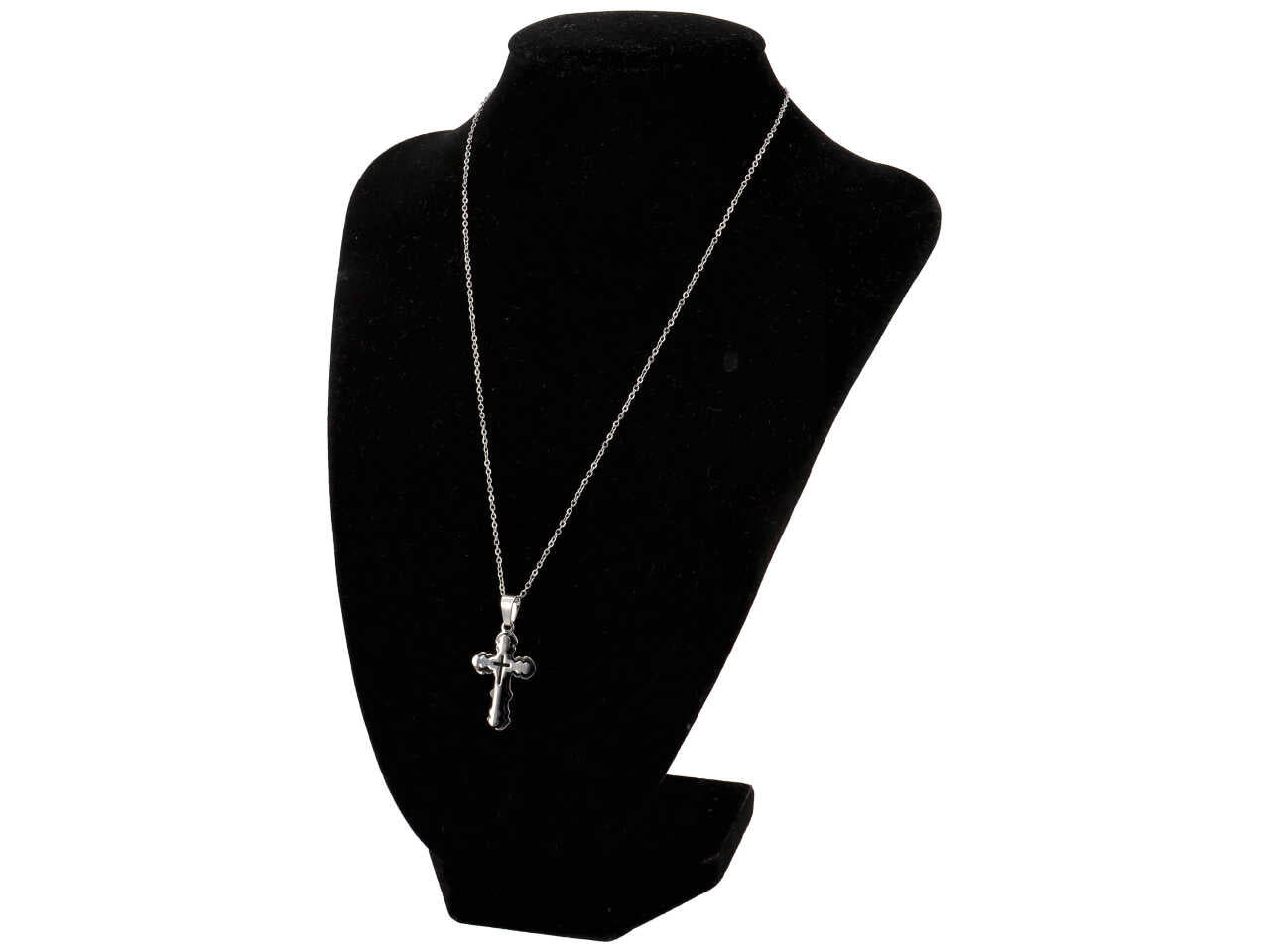 Collana con ciondolo a forma croce color acciaio e nero