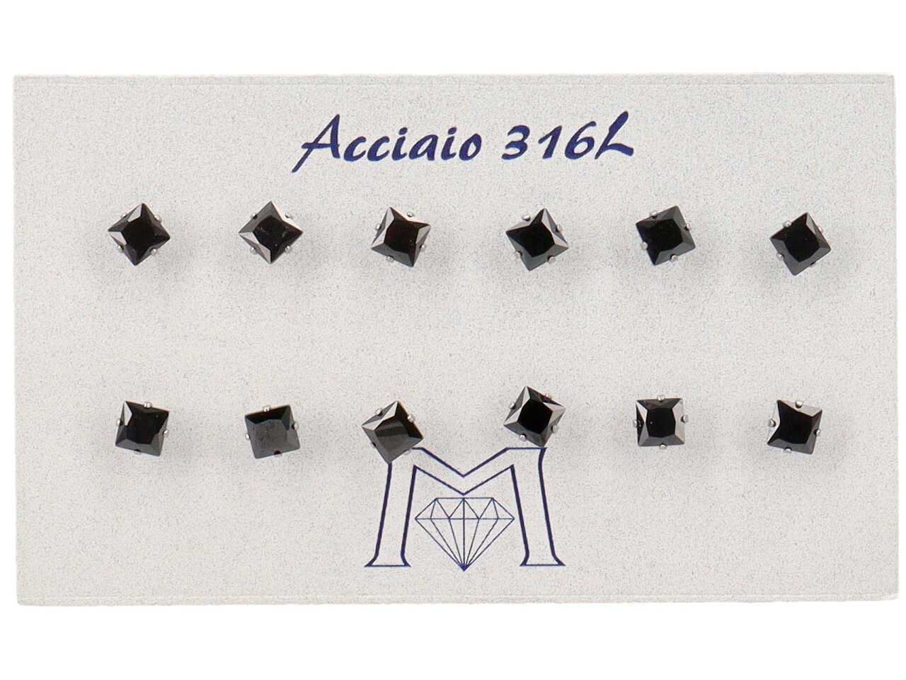Orecchini con zirconi neri 4mm - la confezione contiene 6 paia