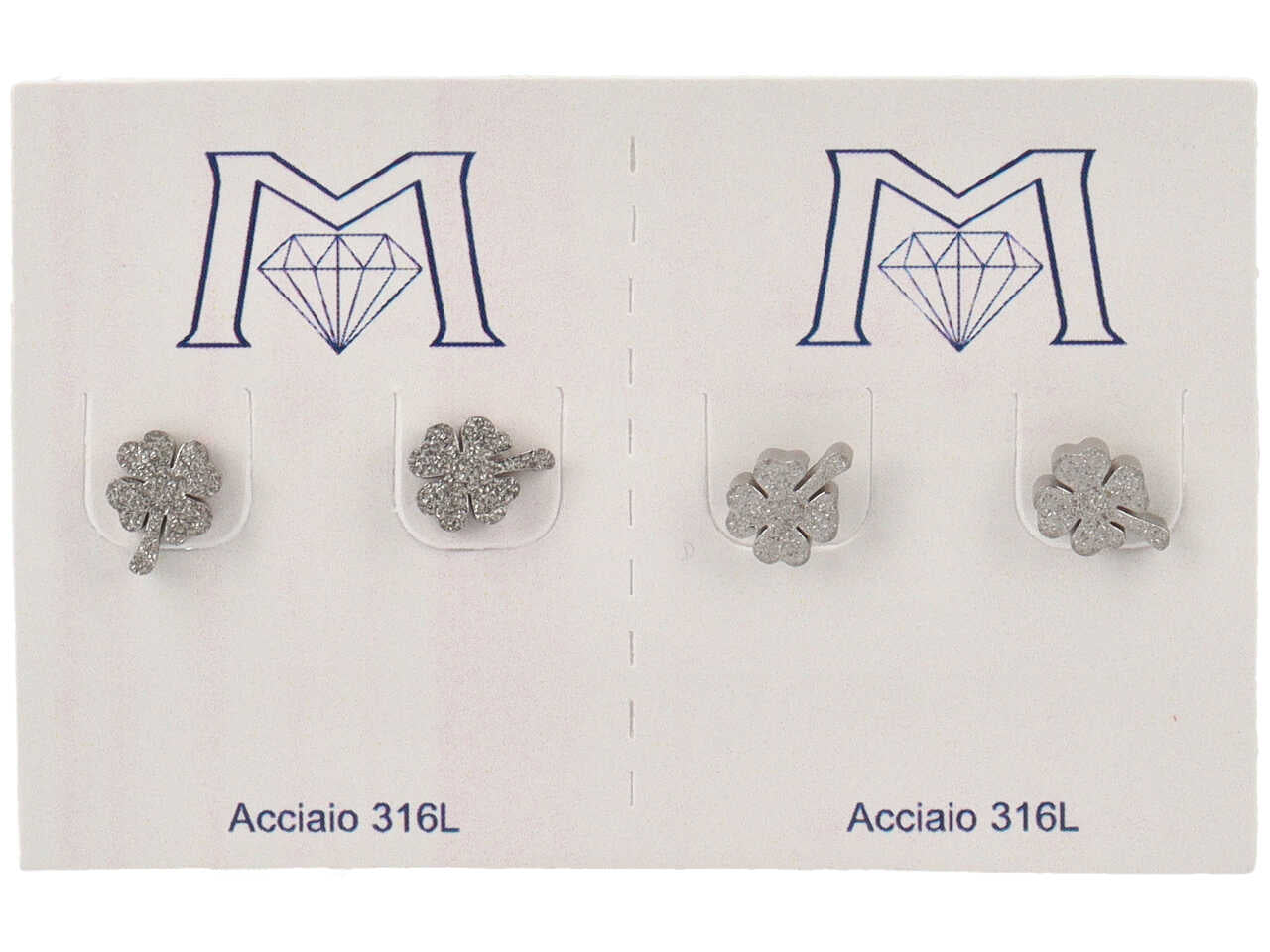 Orecchini acciaio quadrifoglio diamantato 2 paia