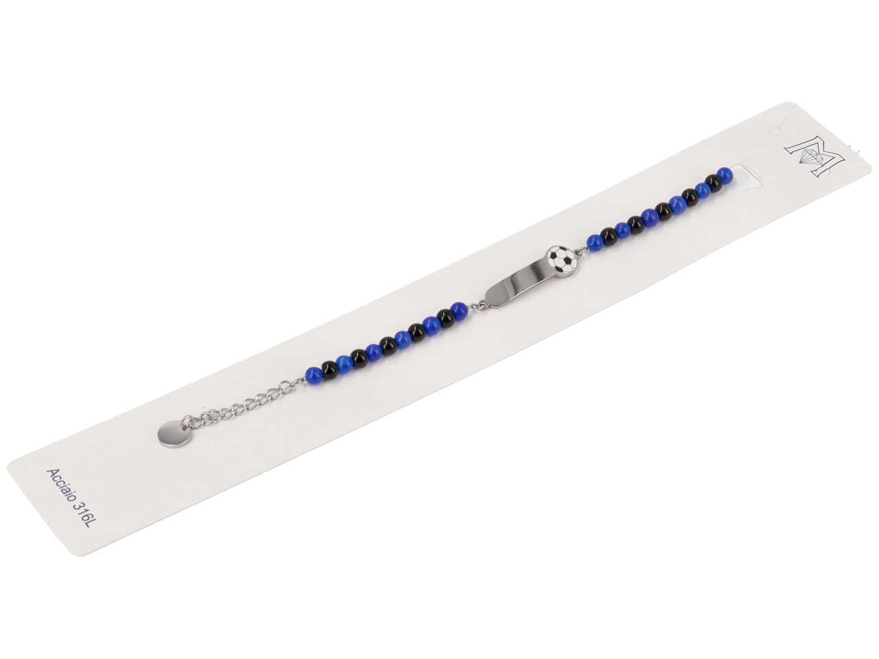 Bracciale acciaio calcio nero azzurro