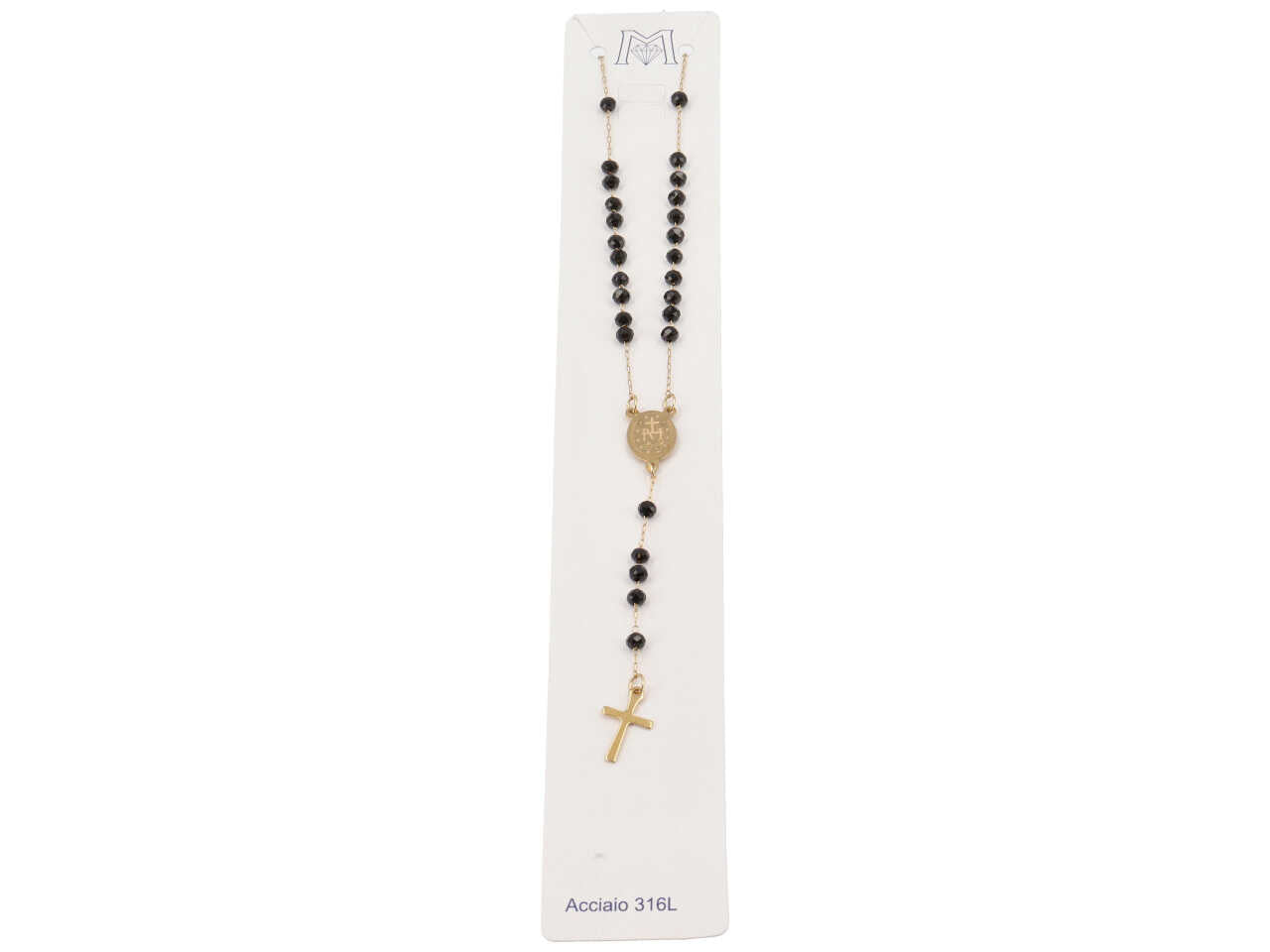Collana rosario girocollo pietre nere dorato